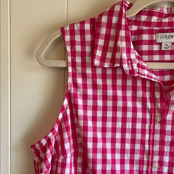 J. Crew Pink and White Gingham Button Down Sleeveless Beach Vacation Top Sz XL - Picture 8 of 14